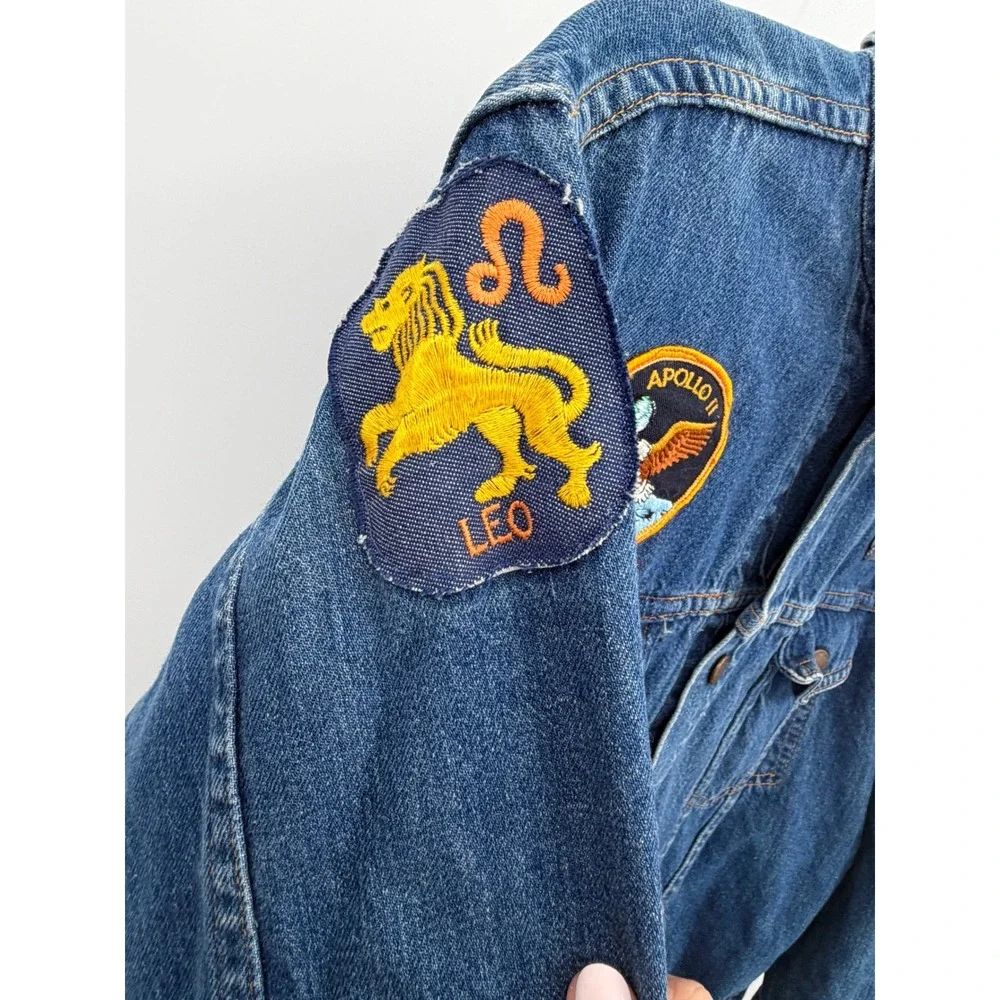 Vintage Denim Trucker Jacket Custom Mens Medium Patchwork One of a Kind - Picture 7 of 11